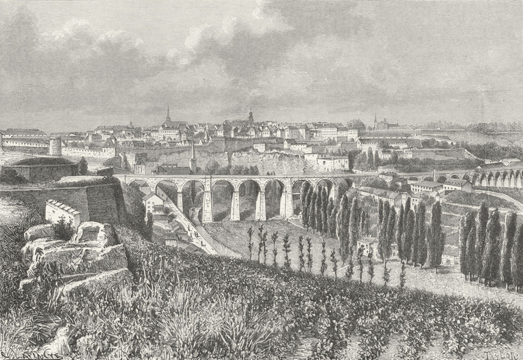 LUXEMBOURG. Luxemburg, from Fort Dumoulin c1885 old antique print picture